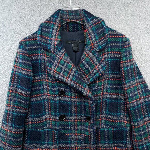 Marc by Marc Jacobs Plaid Checkered Wool Blend Coat Double Breasted Medium - Picture 2 of 13